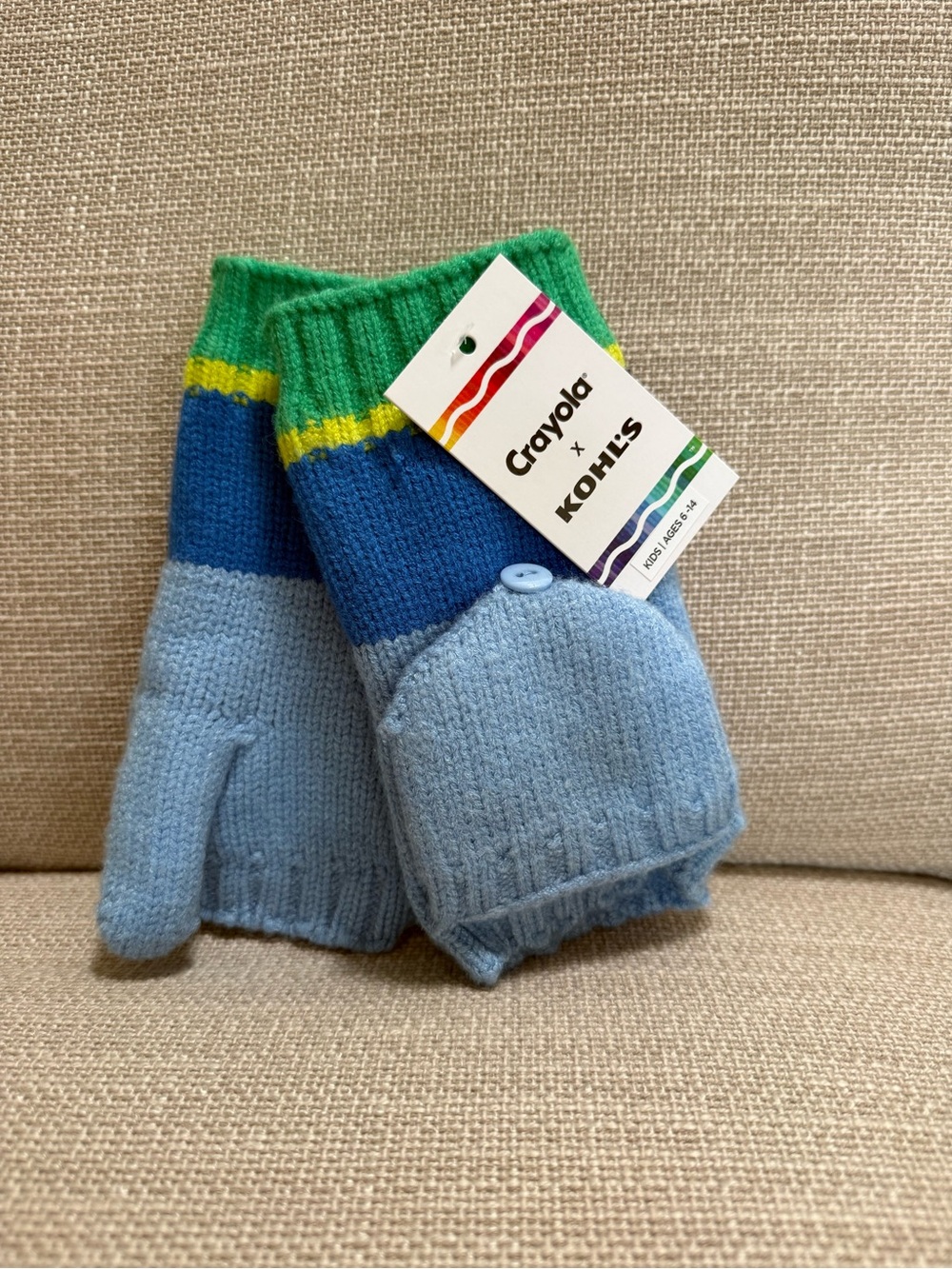 Crayola x Kohls Kids Blue Convertible Mittens